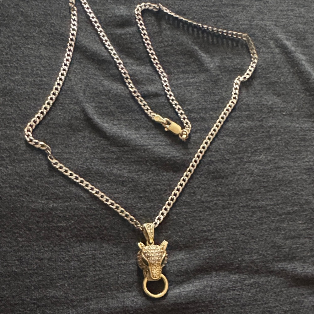 Men's Gold-Tone Leopard Head Pendant Necklace